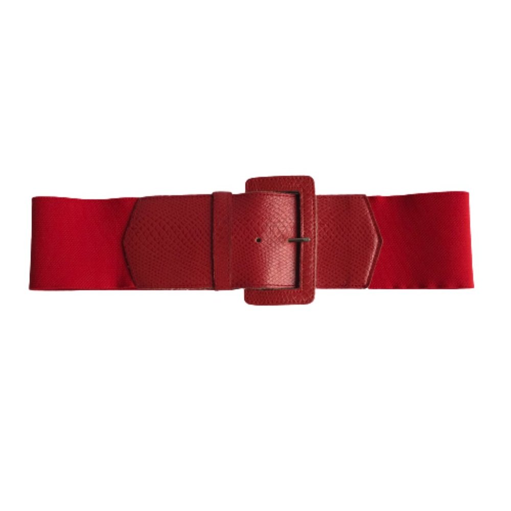 Vintage Red Leather Elastic Large Retro 80s Belt